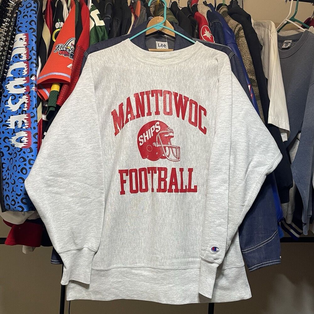 Vintage Manitowoc Ships Football Champion Reverse Weave Sweatshirt RARE Size XL